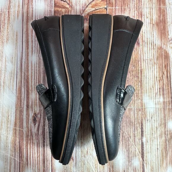 Clarks SHARON GRACIE Womens Size 8.5 Black Leather Tweed Wedge Loafers Shoes - Picture 7 of 10